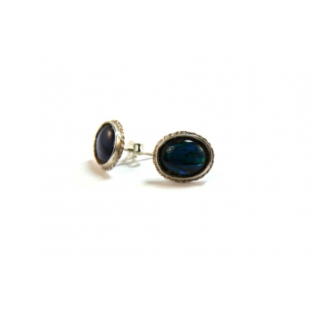 Blue Abalone Cabochon and Silver Stud Earrings